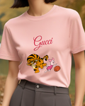 Blush Pink Tigger Chasing Piglet In Playful Leap Graphic T-Shirt - model wearing view