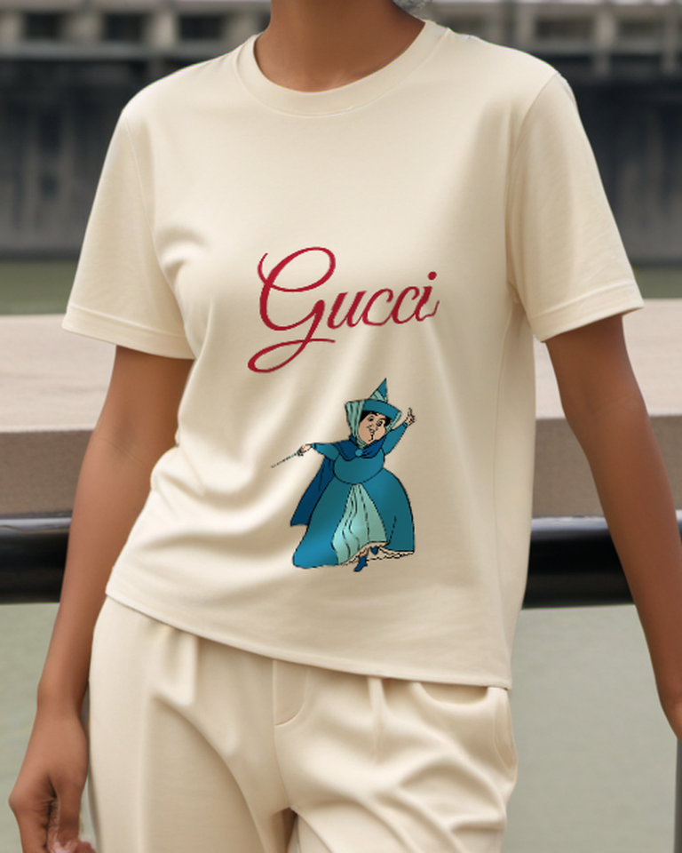 Ivory Blue Fairy Pointing Wand Graphic T-Shirt - model wearing view