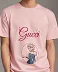 Blush Pink Pale Haired Woman Oval Portrait Graphic T-Shirt - model wearing view