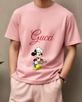 Blush Pink Chef Mouse Pizza Tray Graphic T-Shirt - model wearing view
