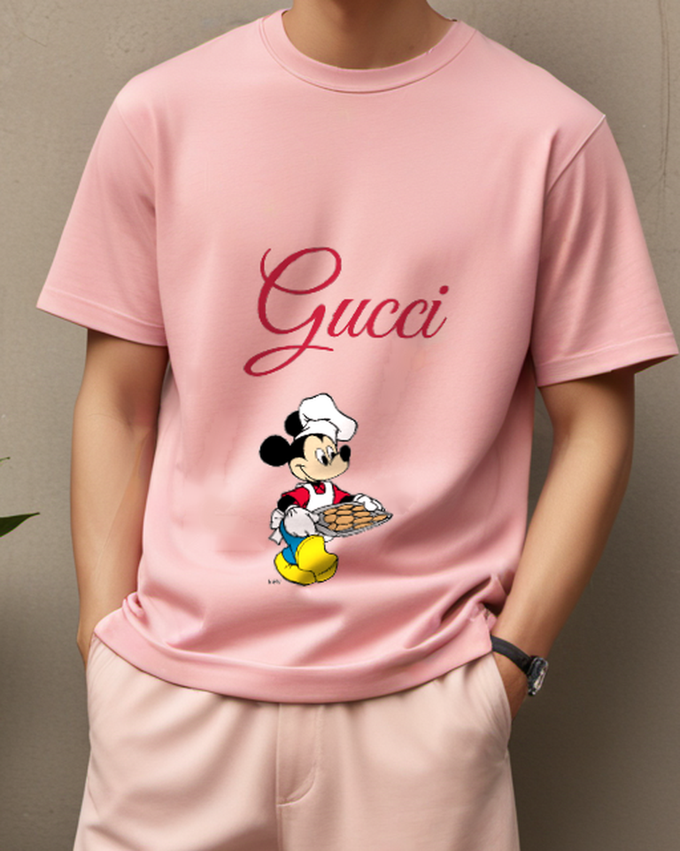 Blush Pink Chef Mouse Pizza Tray Graphic T-Shirt - model wearing view