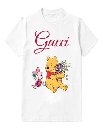White Winnie The Pooh Holding Flowers Graphic T-Shirt - front product view
