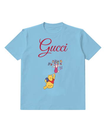 Sky Blue Winnie The Pooh Lifting Piglet With Butterflies Graphic T-Shirt - front product view
