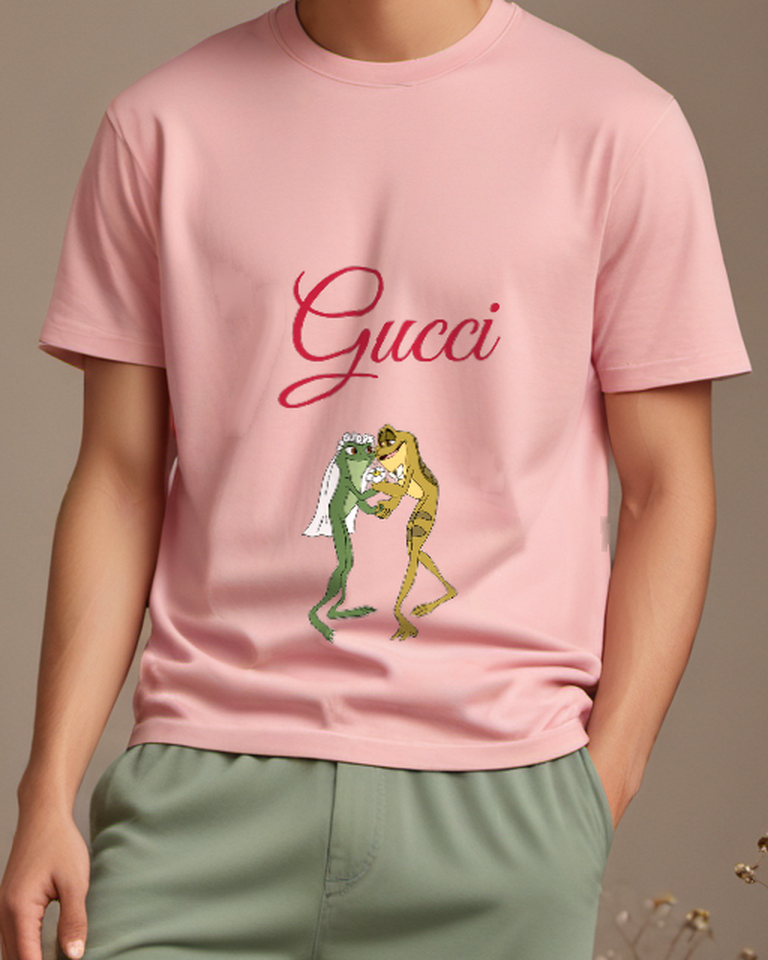 Blush Pink Frog Couple Dancing Together Graphic T-Shirt - model wearing view