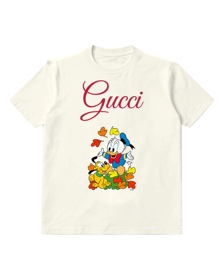 White Donald Duck And Pluto In Autumn Leaves Graphic T-Shirt - front product view