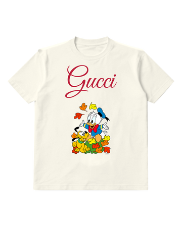 White Donald Duck And Pluto In Autumn Leaves Graphic T-Shirt - front product view