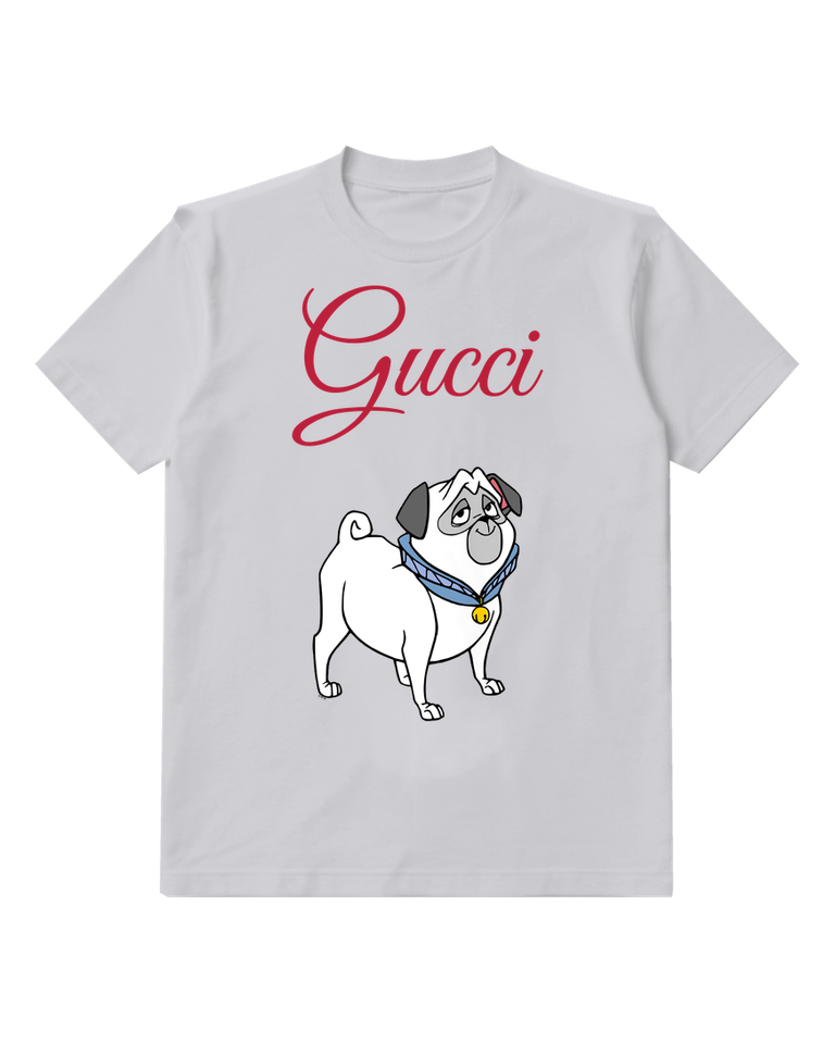 Light Gray Pug Standing Side Turn Graphic T-Shirt - front product view