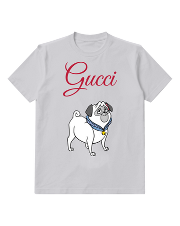 Light Gray Pug Standing Side Turn Graphic T-Shirt - front product view