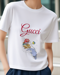 White Ariel Rides Dolphin With Flounder Graphic T-Shirt - model wearing view