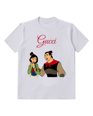 Light Gray Mulan And Li Shang Smiling Together Graphic T-Shirt - front product view