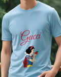 Sky Blue Dark Haired Princess Red Apple Graphic T-Shirt - model wearing view
