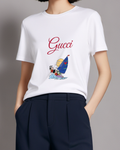 White Mickey And Goofy Sailing Together Graphic T-Shirt - model wearing view