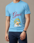 Sky Blue Cartoon Lightning God On Cloud Graphic T-Shirt - model wearing view
