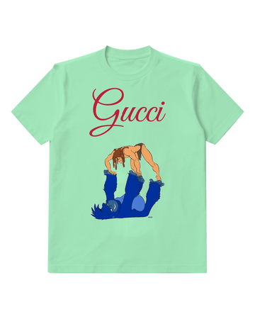Sage Green Tarzan Balancing On Raised Feet With Terk Graphic T-Shirt - front product view