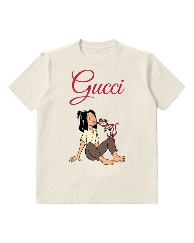 Ivory Mulan Seated Feeding Mushu Graphic T-Shirt - front product view
