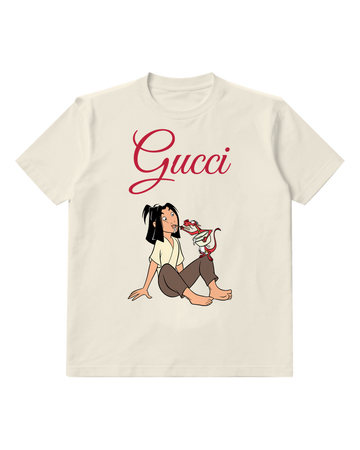 Ivory Mulan Seated Feeding Mushu Graphic T-Shirt - front product view