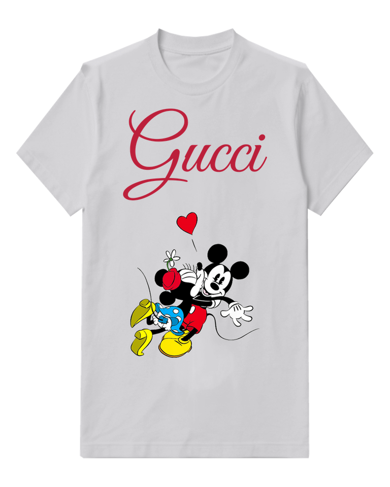 Light Gray Mickey And Minnie In Joyful Embrace Graphic T-Shirt - front product view