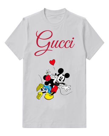 Light Gray Mickey And Minnie In Joyful Embrace Graphic T-Shirt - front product view