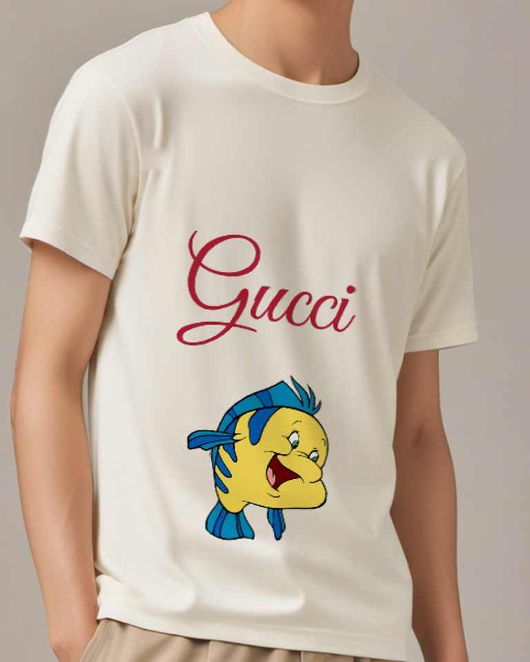 Ivory Yellow Fish Shouting Face Graphic T-Shirt - model wearing view