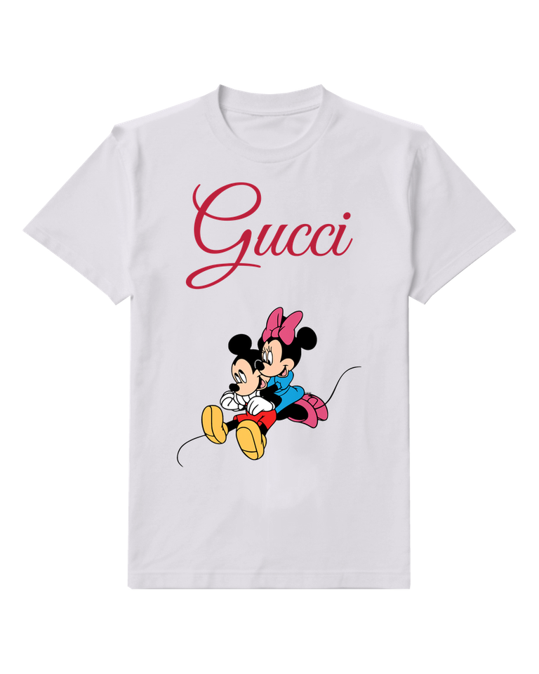 Light Gray Mickey And Minnie Cuddling Together Graphic T-Shirt - front product view