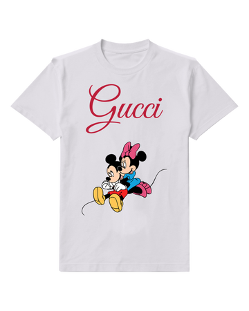 Light Gray Mickey And Minnie Cuddling Together Graphic T-Shirt - front product view
