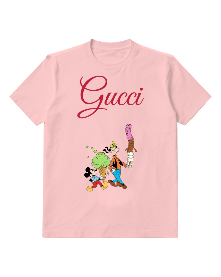 Blush Pink Mickey And Goofy Holding Giant Ice Creams Graphic T-Shirt - front product view
