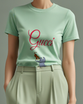 Sage Green Tiger And Bear In Playful Stance Graphic T-Shirt - model wearing view