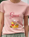 Blush Pink Winnie The Pooh Holding Flag Tigger Beside Him Graphic T-Shirt - model wearing view