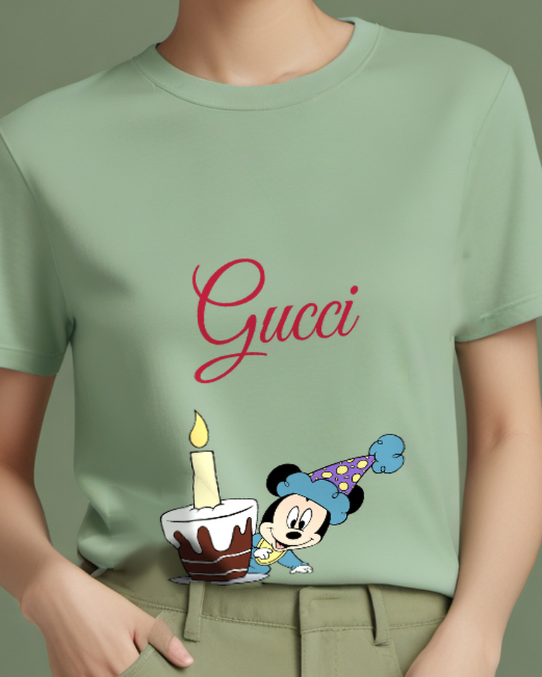 Sage Green Mouse Birthday Candle Cake Graphic T-Shirt - front product view
