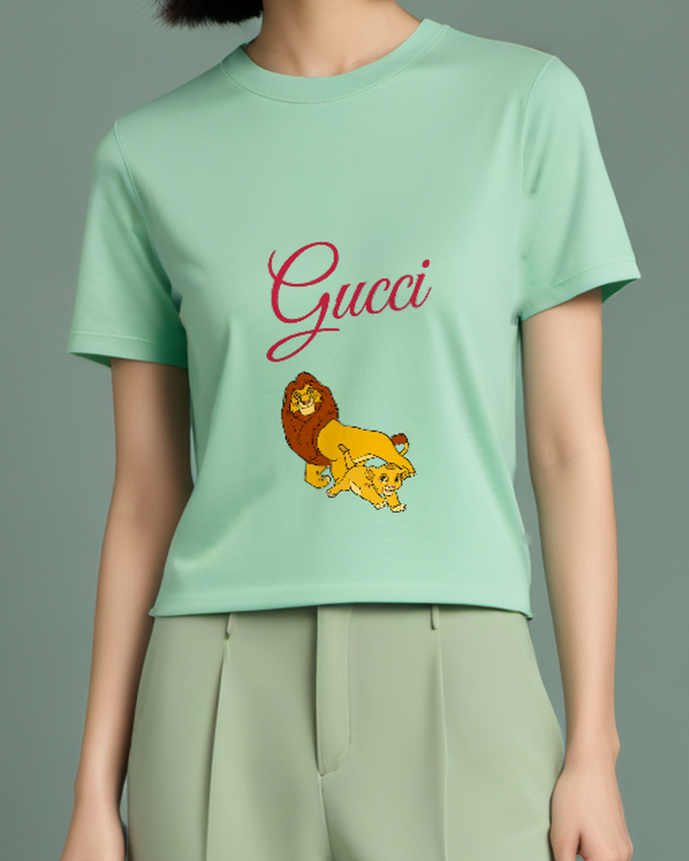 Sage Green Mufasa And Simba Playful Crouching Together Graphic T-Shirt - model wearing view