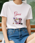 White Minnie And Daisy In Cheerful Poses Graphic T-Shirt - model wearing view