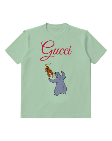 Sage Green Tiger And Bear In Playful Stance Graphic T-Shirt - front product view