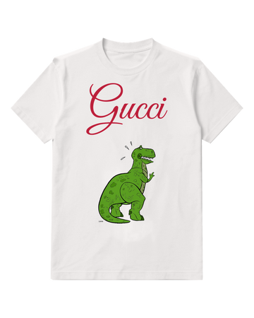 White Green Dinosaur Music Notes Graphic T-Shirt - front product view