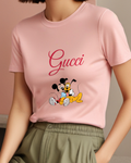 Blush Pink Mickey Mouse Hugs Pluto Graphic T-Shirt - model wearing view