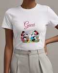 White Mickey And Minnie Sharing Hot Cocoa Graphic T-Shirt - model wearing view