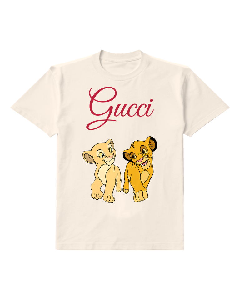 Ivory Simba And Nala Crouching Together Graphic T-Shirt - front product view