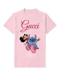 Blush Pink Stitch And Lilo On Pink Tricycle Graphic T-Shirt - front product view