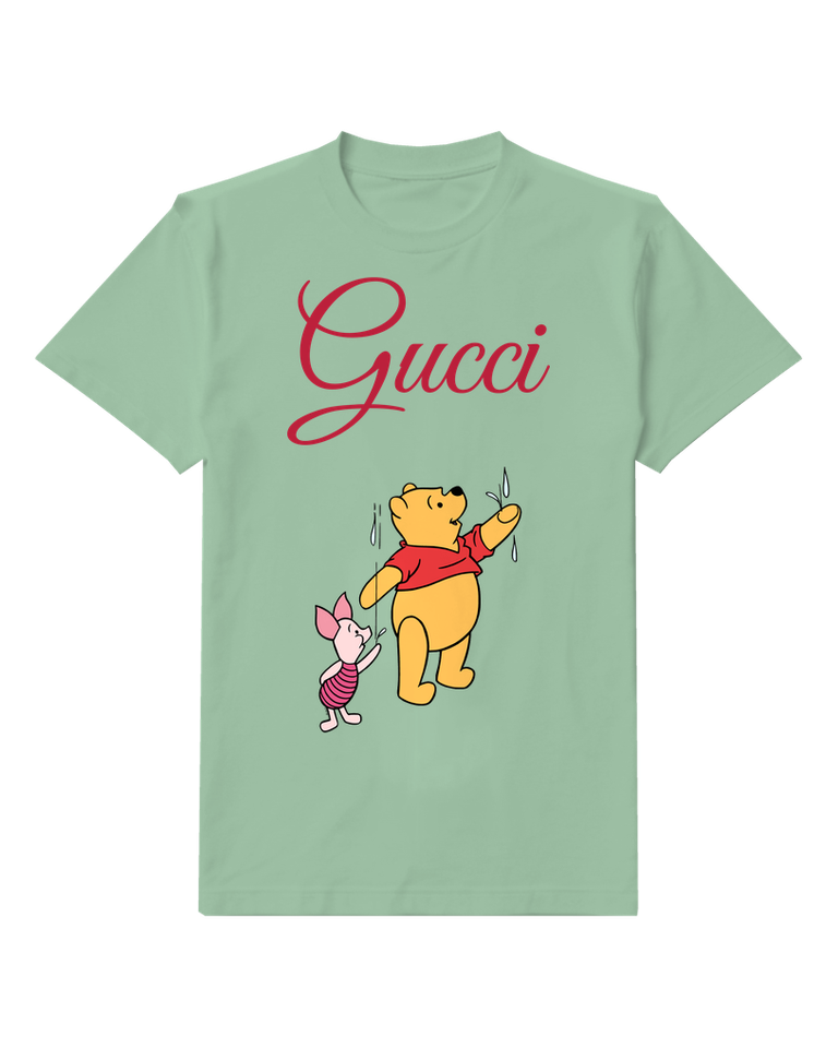 Sage Green Winnie The Pooh And Piglet In Rain Graphic T-Shirt - front product view