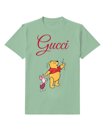 Sage Green Winnie The Pooh And Piglet In Rain Graphic T-Shirt - front product view