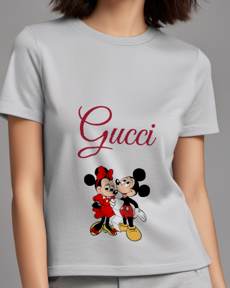 Light Gray Mickey And Minnie In Dance Pose Graphic T-Shirt - model wearing view