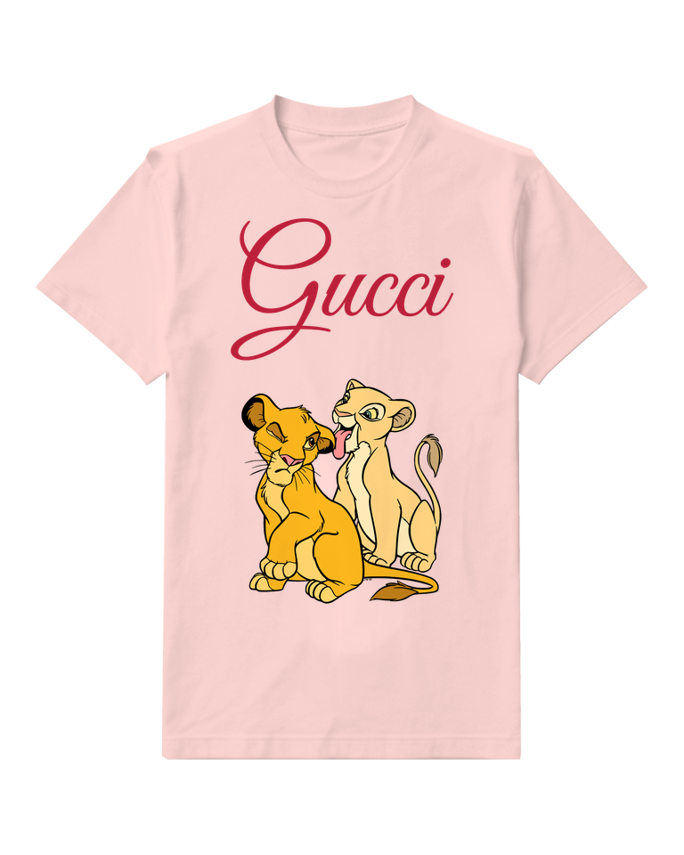 Blush Pink Simba And Nala Sitting Together Graphic T-Shirt - front product view