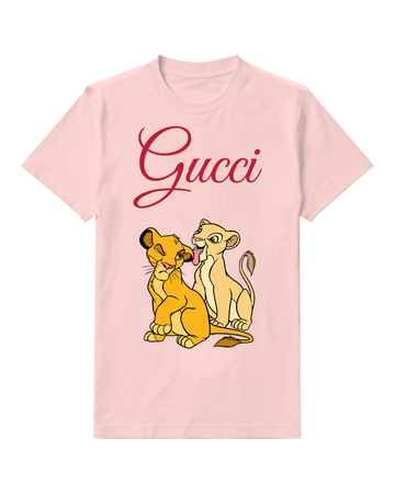 Blush Pink Simba And Nala Sitting Together Graphic T-Shirt - front product view