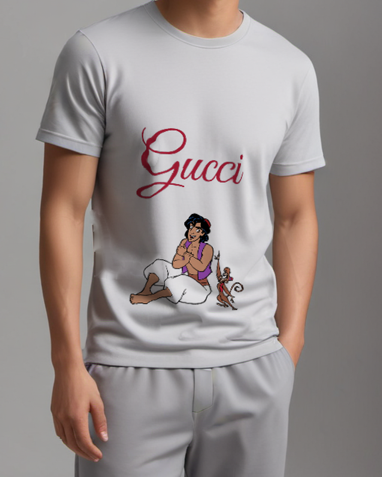 Light Gray Aladdin Sitting Cross Legged Abu Standing Beside Graphic T-Shirt - model wearing view