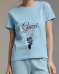 Sky Blue Mouse Firework Celebration Graphic T-Shirt - model wearing view