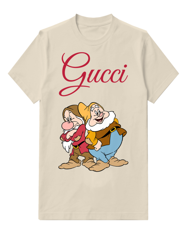 Ivory Two Dwarfs Leaning Together Graphic T-Shirt - front product view