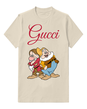 Ivory Two Dwarfs Leaning Together Graphic T-Shirt - front product view