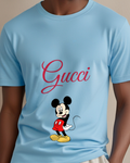 Sky Blue Mouse Red Shorts Pocket Pose Graphic T-Shirt - model wearing view