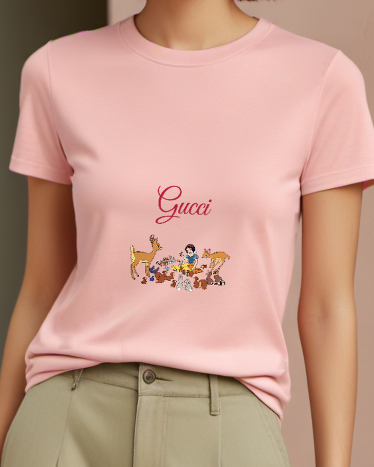 Blush Pink Snow White Feeds Birds And Animals Graphic T-Shirt - model wearing view