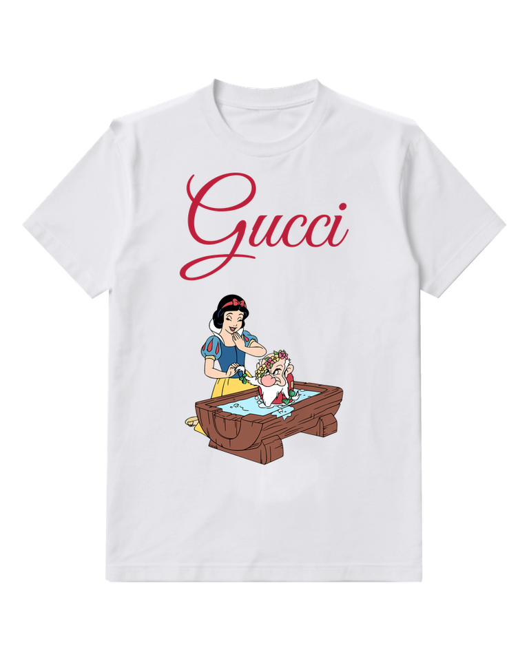 White Snow White Bathes Grumpy In Tub Graphic T-Shirt - front product view