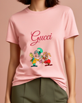 Blush Pink Mad Hatter Pours Tea While March Hare Holds Cup Graphic T-Shirt - model wearing view